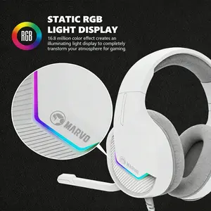 Marvo Wired Over-Ear Gamer Headphones with Mic, Static RGB Lights, Stereo Audio, In-Line Volume & Mute Control, Gaming Headset for Computers, Headphones For Gaming