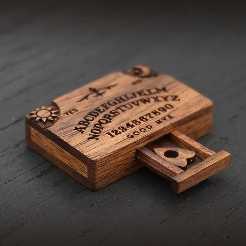 Wooden Ouija Board, 1 Count Mini Ouija Board with Drawer, Home Ornament Collectibles for Living Room Bedroom, Crafts