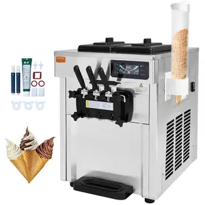 【Summervibes】VEVOR Commercial Ice Cream Machine,  21 QT/H Yield, 1800W 3-Flavor Countertop Soft Serve Ice Cream Maker, 2 x 4L Hopper 2 x 1.8L Cylinder, LCD Panel Auto Clean Pre-cooling, for Restaurant Snack Bar