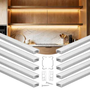 【Father's Day Gift】VEVOR 10-Pack U-Shape LED Aluminum Channels (6.6 ft/2m) with Milky Covers, End Caps, Mounting Clips, Easy-Install Profiles for Under Cabinet, Wardrobes, Bookshelves, Living Rooms LED Strip Light Installations, Holiday-Ready, Led Lights