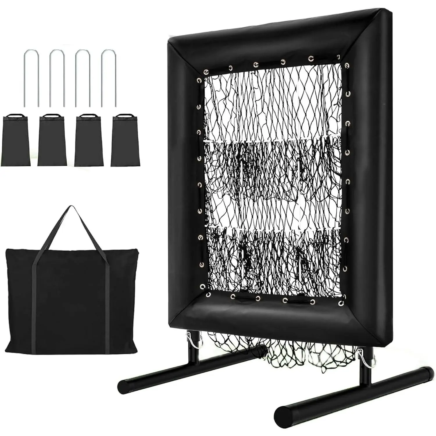 Baseball Pitching Net - 9-Hole Target, 5 Adjustable Heights, 7-Ply Portable Training System with Reinforced Mesh, Batting Practice Equipment for Customized Softball Practice to Improve Accuracy, Includes Plate & Rubber, Softball/Baseball, Customized Pract