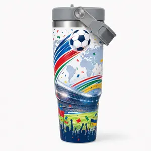 Football Stadium Insulated Travel Flask with Lid and Carry Handle, Stainless Steel Vacuum Bottle, Reusable Sports Drinkware for Coffee Tea Water and Cold Drinks, Match Day Gift for Football Fans