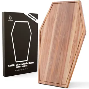 Giant Coffin Charcuterie Board – 23.5" x 14.5" Acacia Wood Cutting & Serving Tray for Gothic Decor