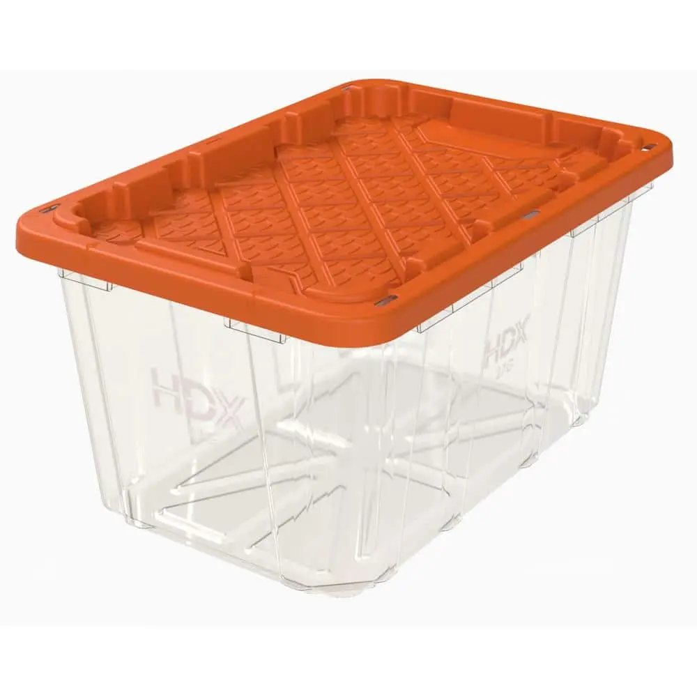 27 Gal. Tough Storage Tote in Clear with Orange Lid