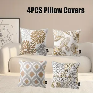 4 Pcs New Living Series Fall Leaf Geometric Coffee Throw Decorative Pillow Cover Cushion Cover 18 x 18 inches 45 x 45 cm party  supplies gift