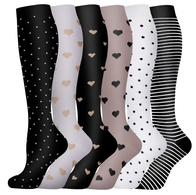 Compression Socks for Women & Men 6 Pairs Fun Patterns for Nurses Running Athletic Sports Best Support for Circulation Cotton Material Premium Comfort & Support Great Gift Idea Tubesocks