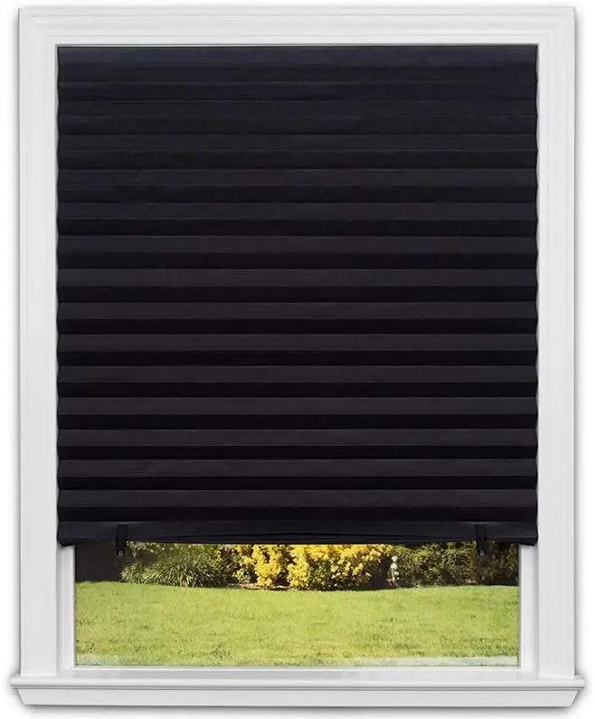 02 blackout blinds Shade No Tools Blackout Pleated Paper Shade Black, 36 in x 72 in, 6 Pack