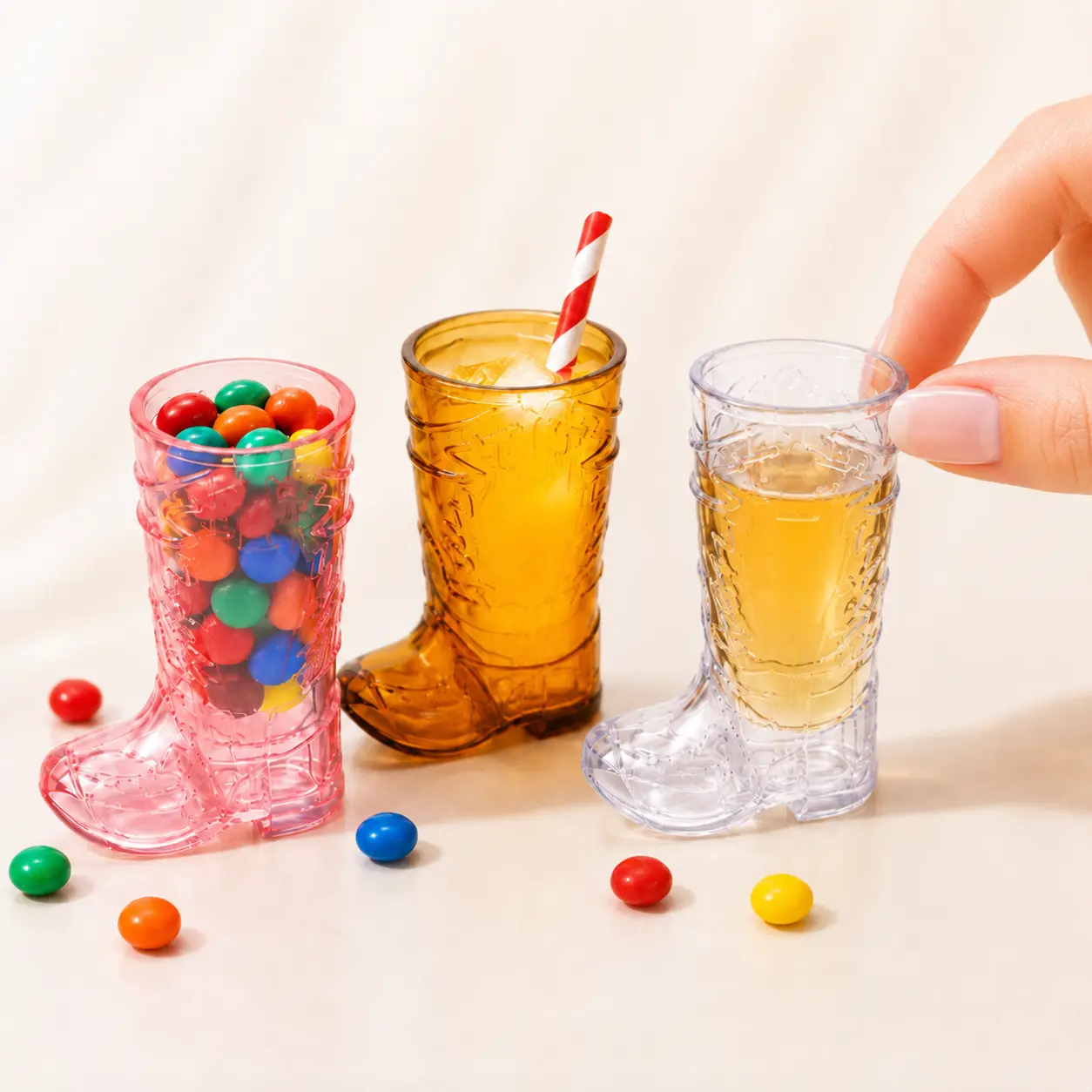 Cowboy Boot Shot Glasses, 6-Pack 1 oz Mini Plastic Western Boot Cups, Reusable Party Shot Cups for Bachelorette Parties, Cowgirl Birthdays, Game Nights & Western Events