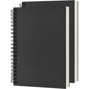 Blank Spiral Notebook, 2-Pack, Soft Cover, Sketch book, 100 Pages / 50 Sheets, 7.5 inch x 5.1 inch, 100GSM, (Black)