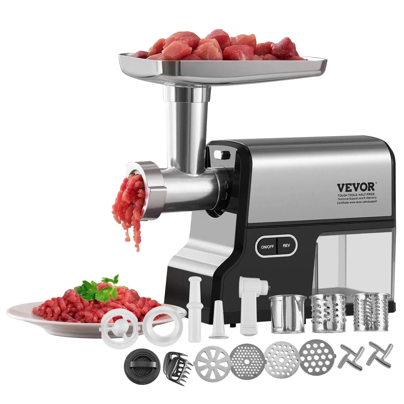 【Summerfinds】VEVOR Meat Grinder,  4.2 Lbs/Min Capacity Electric Meat Grinders with Blade, Grinding Plate, Sausage Maker, Kubbe Kit, Burger Press, Chopper Attachment, Stainless Steel Meat Mincer for Home Kitchen