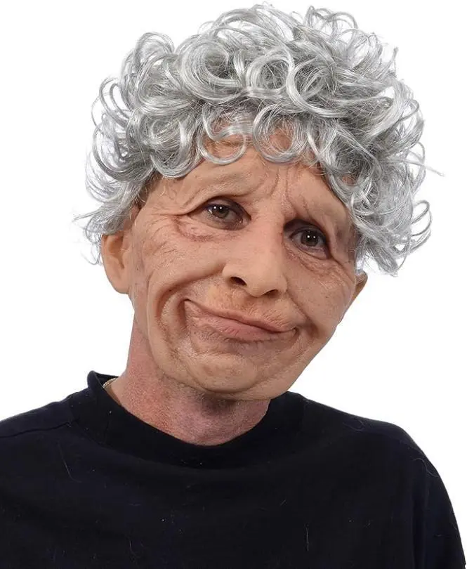 MorphCostumes's Curly Nana Mags Latex Mask - Hyperrealistic Old Woman Mask with Wrinkled Skin & Curly White Hair for Halloween & Costume Parties