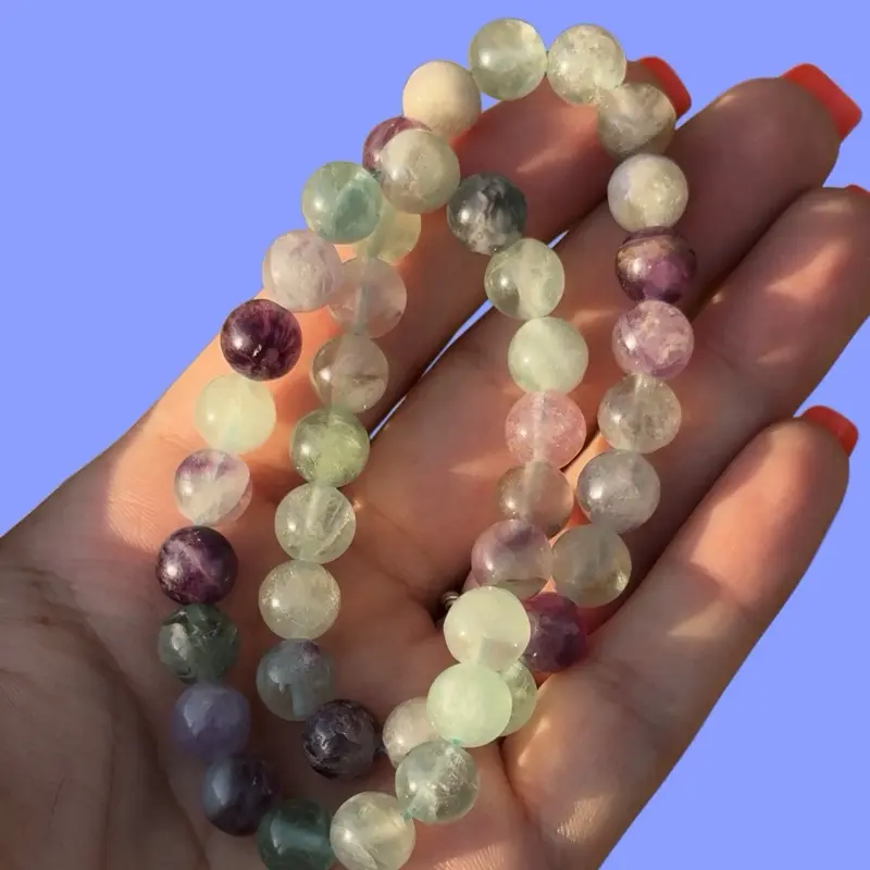 Natural Crystal Bracelets - Unisex Natural Rainbow Fluorite Bracelet, Unique Pattern, Stretch-Fit Stretchy Jewelry Accessory