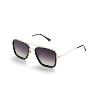 Men's Tony Stark Inspired Square Aviator Sunglasses - Premium Metal-Acetate Frame, Gradient Polarized UV400 Lenses, Alloy, Anti-Ultraviolet, Box-Shaped, Celebrity-Inspired, Dark-Lensed Retro Large Angular Glasses, Alloy Men's Sunglasses, Anti-Ultraviolet