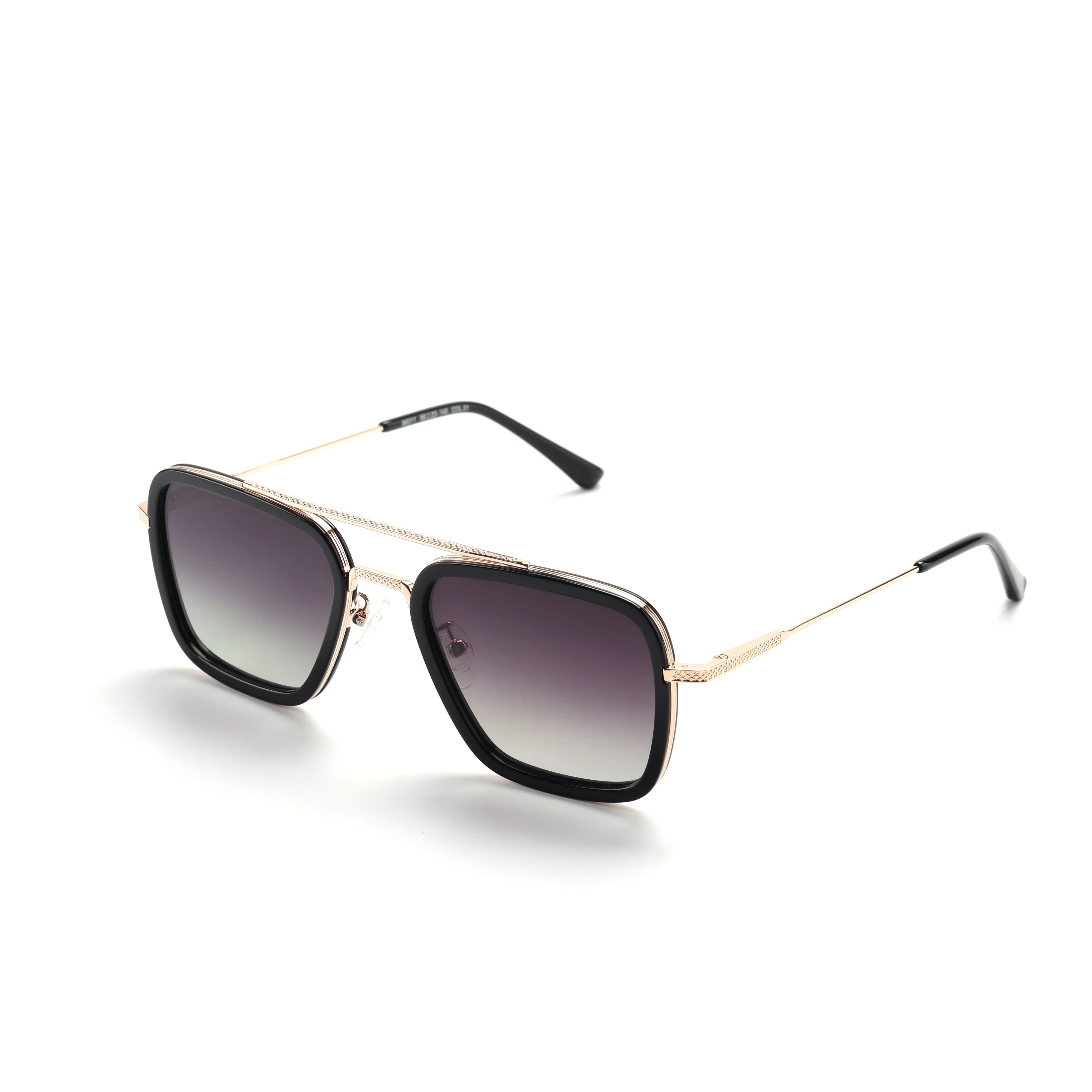 Male Tony Stark Inspired Oversized Square Aviation Sunglasses - Premium Metal-Acetate Full Rim Frame, Gradient Polarized UV400 PC Lenses, Anti-Ultraviolet, Retro Large Angular, Black-Rimmed Alloy Eyewear, Modern Driving/OOTD Eyewear Fashion Accessory