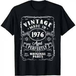 Vintage 49th Birthday Decorations Men Funny 1976 49 Birthday T-Shirt Made in USA