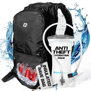 RaveRunner Hydration Pack - Black Anti Theft Backpack With 2L Water Bladder for Running, Hiking, Cycling, Festivals - Ideal for Outdoor Activities