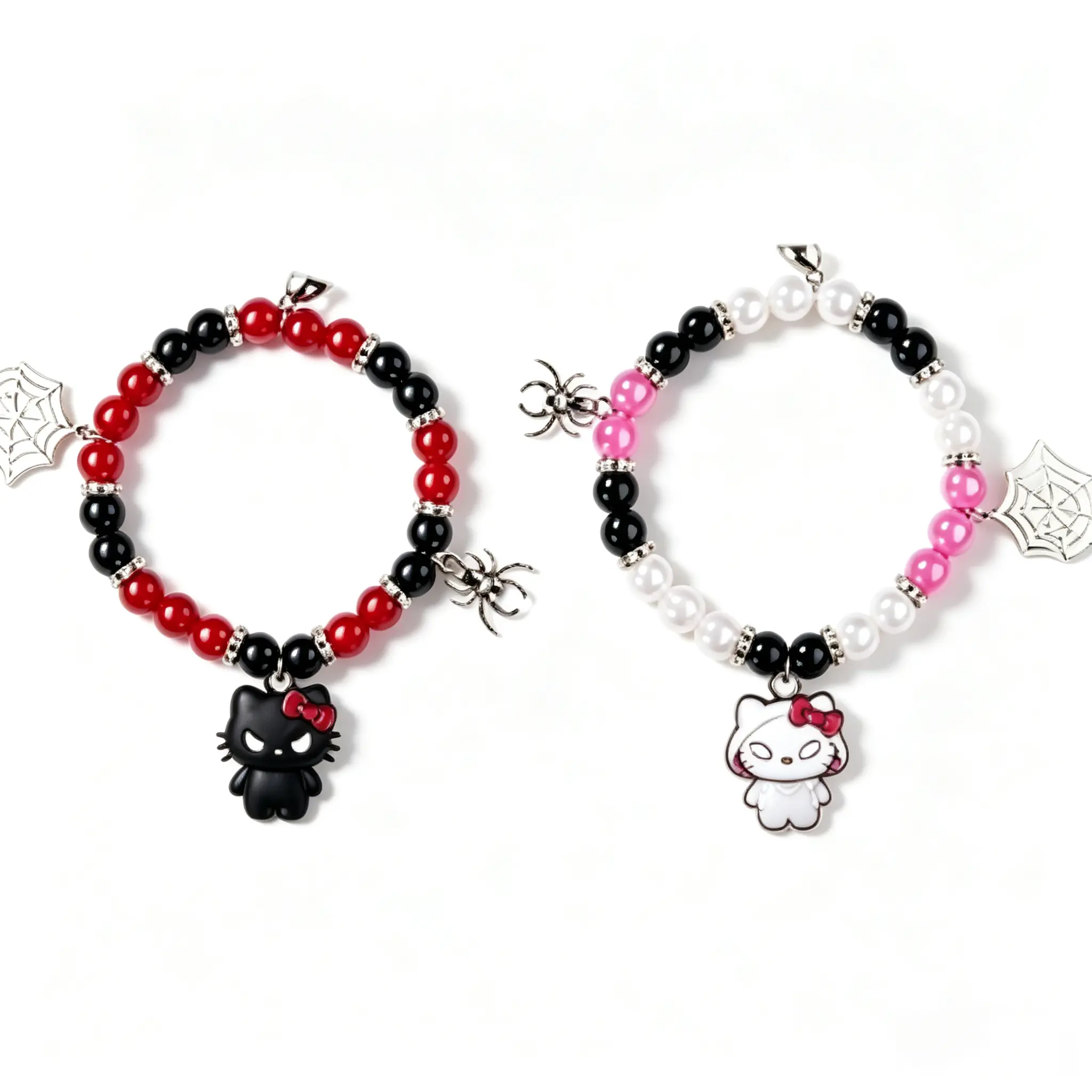 Hello Kitty Spider‑Themed Couple's Bracelets, Cute Character Matching Pair Wrist Jewelry Fashion Decor Accessory Romantic Gift for Men Women Fans