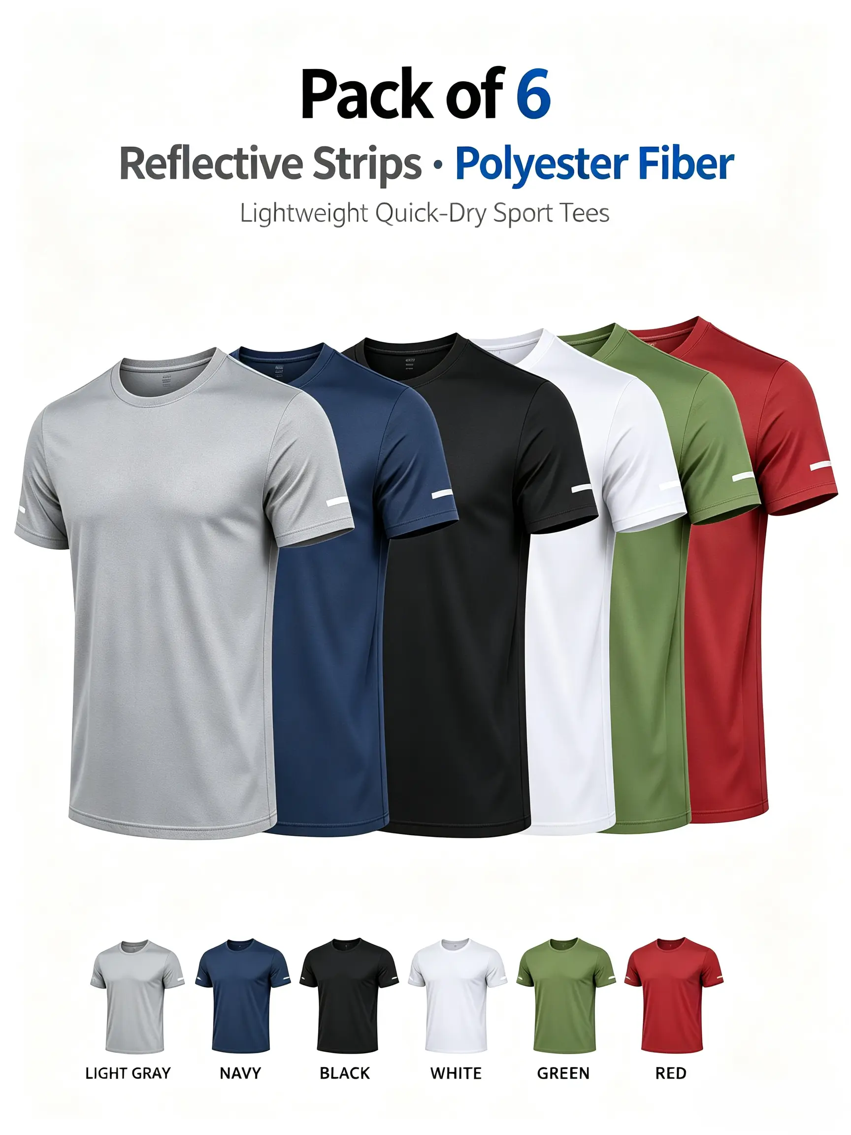 Men's 6-Pack Loose Fit 4-Way Stretch Quick-Dry Moisture-Wicking Activewear T-Shirts, Lightweight Breathable Reflective Stripe Gym Tops, Fitness Training Clothes for Running, Hiking Gym Apparel Gym Sportswear