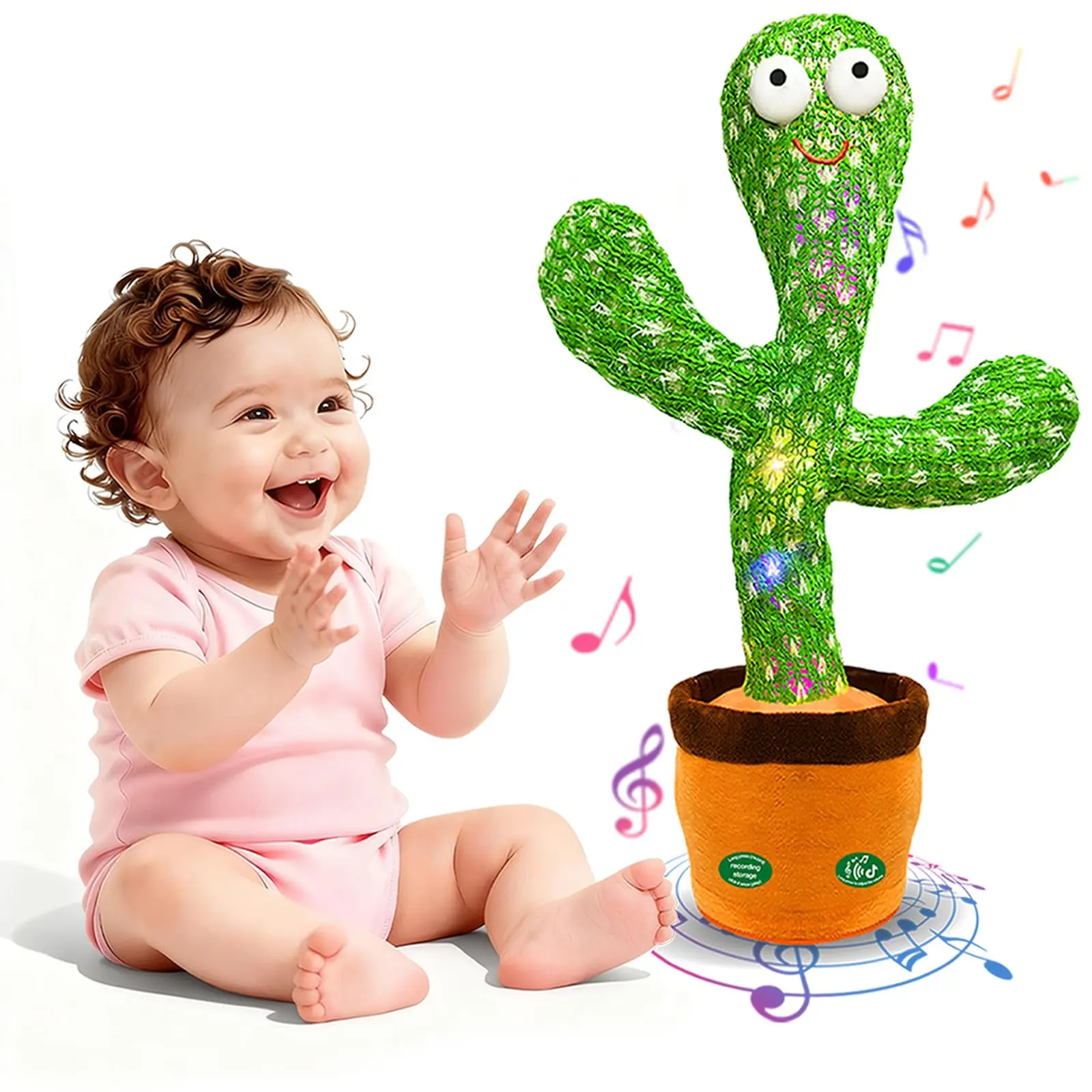 Parent-Child Interactive Educational Language Toy, Soft Cotton-Filled Dancing Cactus with LED Lights, 120 Baby Songs, 15s Voice Recording, Mimicking Function for Kids Gift