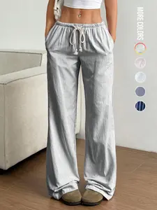 【Graduation Season】Striped Low Waist Drawstring Straight Leg Pants, Fashion Casual Daily Wear Women's Long Trousers, Comfortable and Stylish
