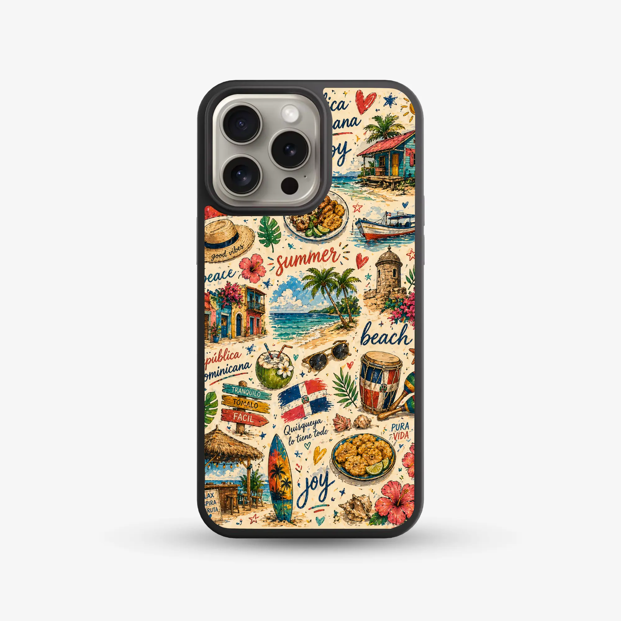 Dominican Republic Phone Case Caribbean Summer Collage Beach Aesthetic Tropical Island Travel Pattern Colorful Culture Cover Gift