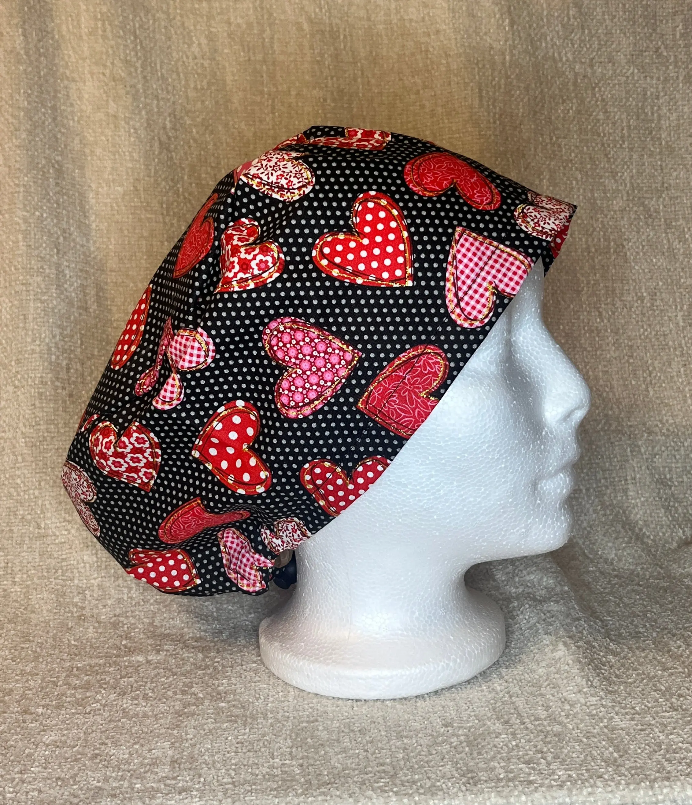 Patterned Hearts Euro Scrub Cap
