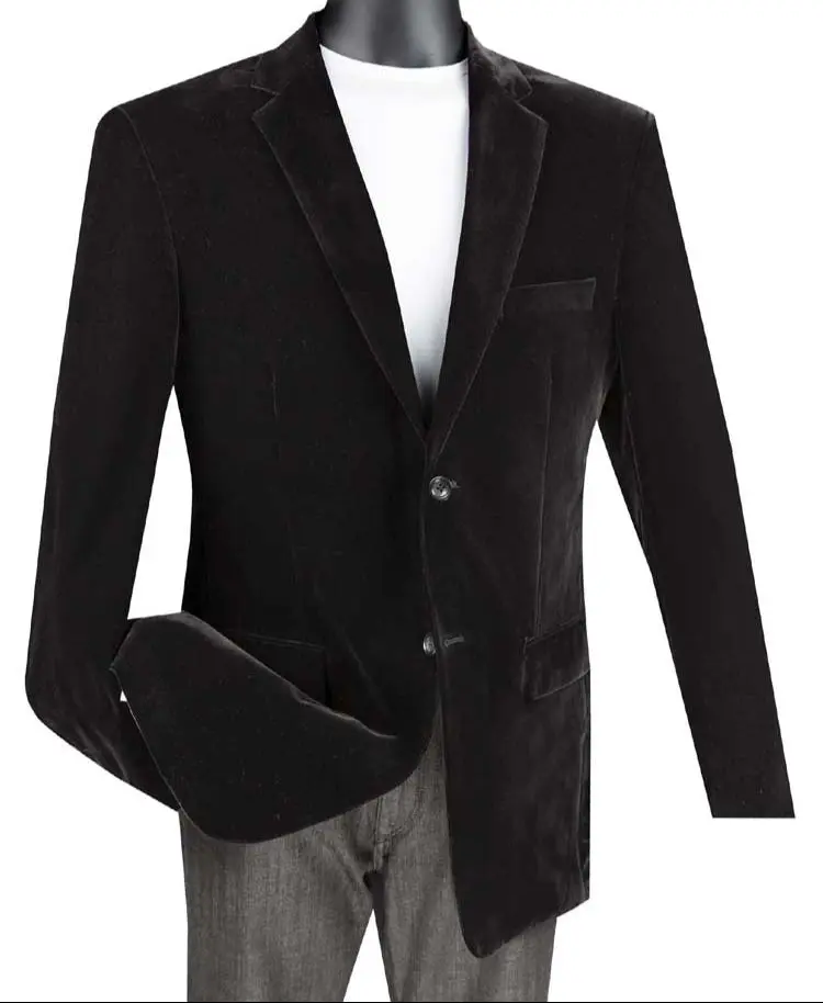 Velvet Single-Breasted 2 Button Regular Fit Blazer - Black