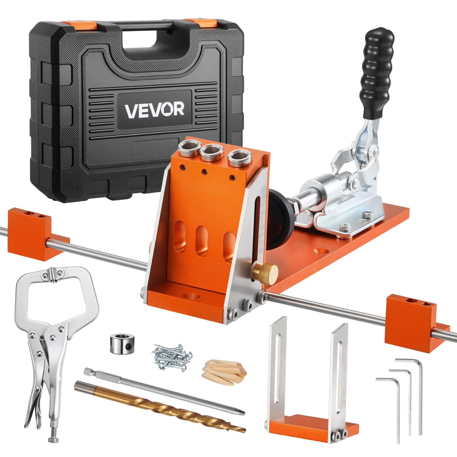 【summerfinds】VEVOR Pocket Hole Jig Tool Kit Set with Toolcase, C-Clamp, Step Drill, Hex Wrench, Drill Stop Ring, Square Drive Bit, Reinforced Metal Frame, 1/2-1-1/2 in Adjustable Power Tool Accessories for Woodworking, Father's Day Gift,father'sdaygifts