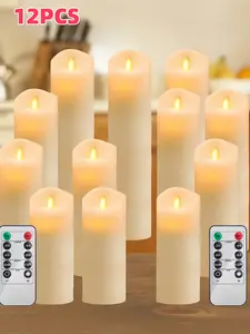 12 packs of flameless candles, battery-powered glowing candles, with 2 remote controls (depth: 2.2" X height: 4", 5", 6", 7"), suitable for weddings, parties, birthdays, and interior decoration
