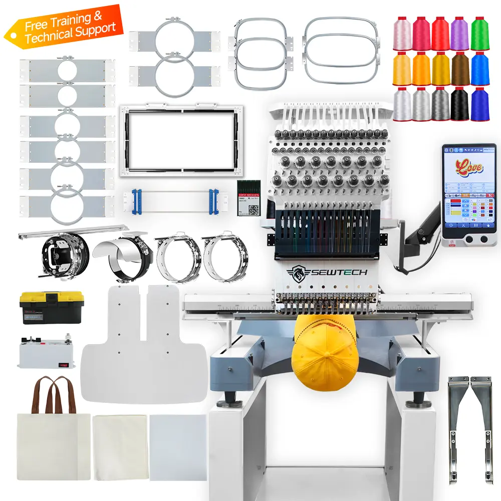 SEWTECH 15 Needles Embroidery Machine with 400x600 mm Larger Embroidery Area, 1200 SPM Max Speed with 10" Touch Screen, WiFi/USB Transfer, Commercial Embroidery Machine for Hat, T-Shirt, Flat, Sock