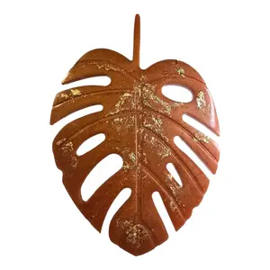 Handcrafted Monstera Resin Decor - Multi-use Tray Coaster Wall Art - Gold & Brown Tones - Glossy Finish - Botanical Modern Style - Perfect for Home Decor & Plant Lovers