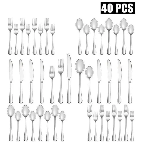 40-Piece Stainless Steel  Mirror-Polished Knives Forks Spoons Dinner Sets Durable Dishwasher-Safe Cutlery Sturdy silverware,kitchen accessories,kitchen essentials,knives kitchen set,kitchen gadgets Utensils Dinnerware Service Set Tableware Set