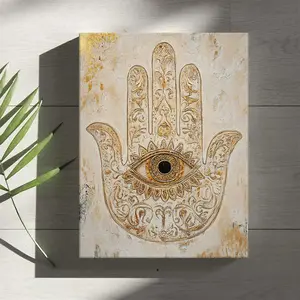 Vintage Hamsa Hand Design Canvas Painting with Frame, Modern Art Decoration, Wall Art for Home Living Room Bedroom Office, Poster