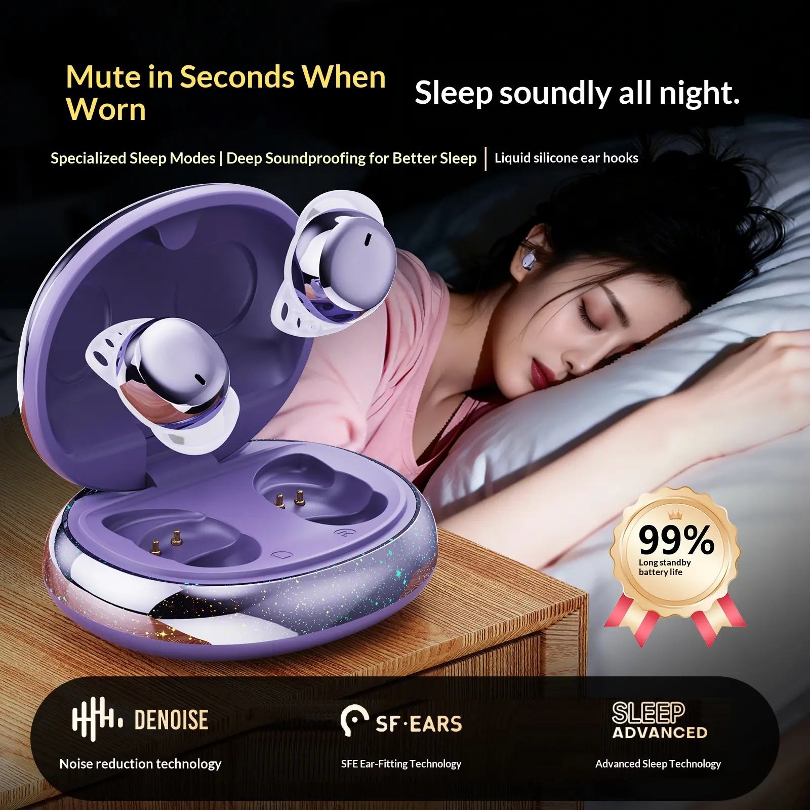 Bluetooth Headset 2026 New Model HJ26pro Sleep Headset In-ear Starry Sky Light Non-ear-pressing Wireless Headset