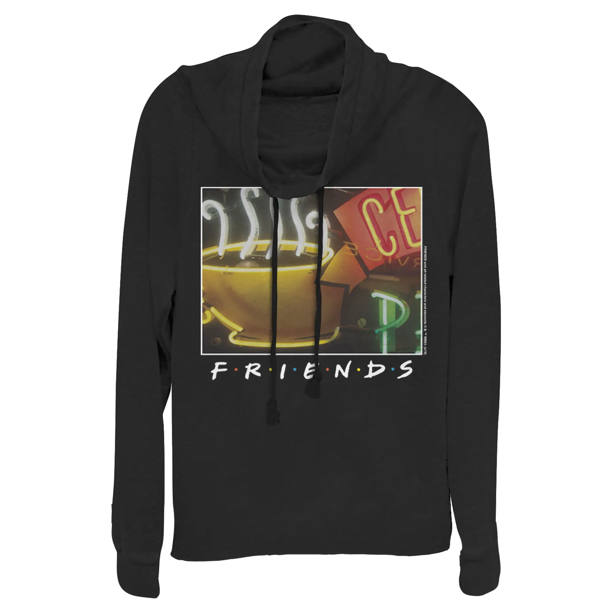 Juniors Womens Friends Central Perk Logo Cowl Neck Sweatshirt
