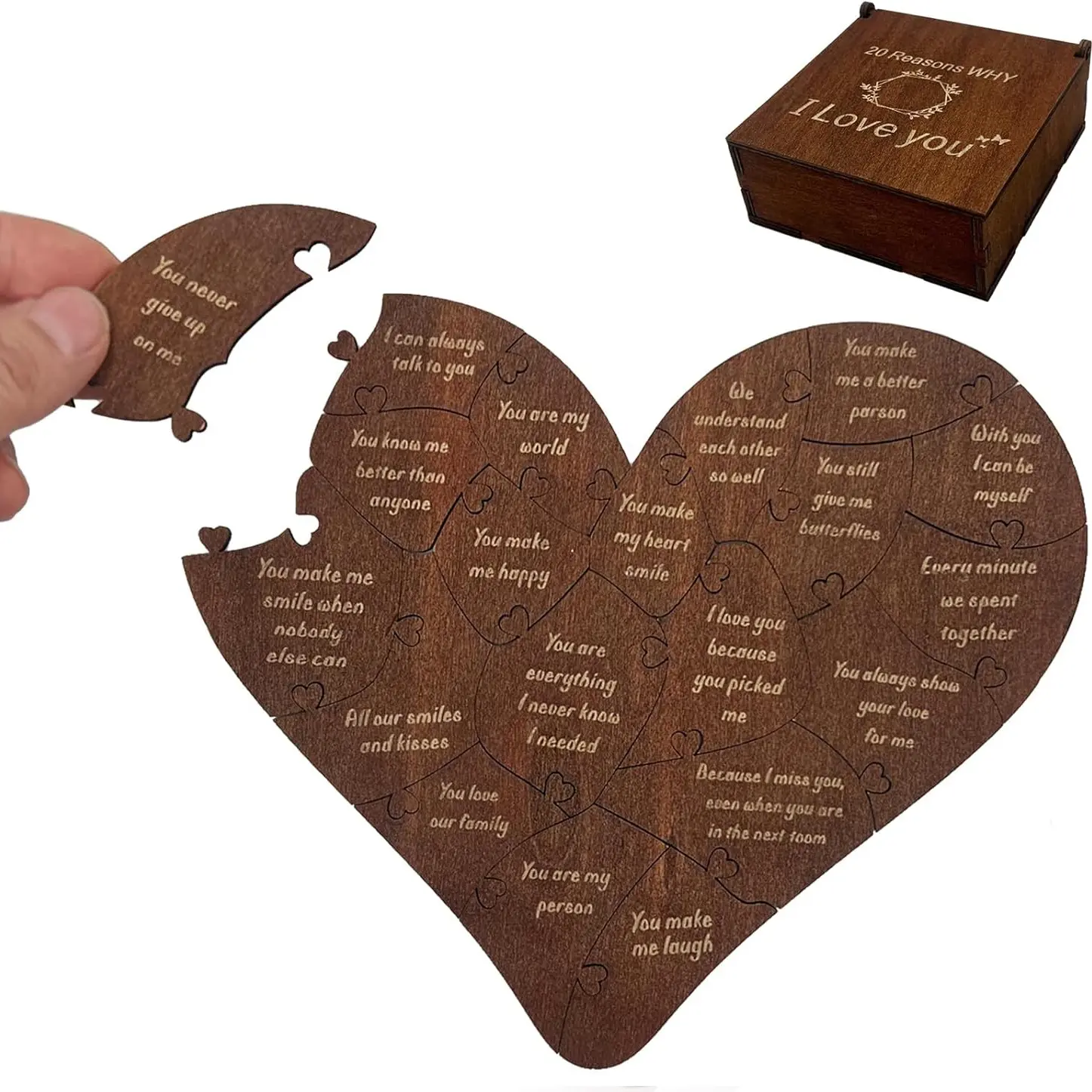20 Reasons Why I Love You Gift Box,Romantic Heart Wooden Puzzle for Him, Her – Valentines,Anniversary Wedding Gifts for Boyfriend, Girlfriend, Husband,Wife, Soulmate Gift, Home Decor Gift, Gift Decoration