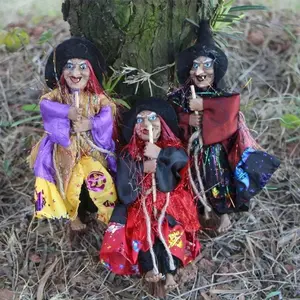 Halloween Decoration Spooky Witch on Broomstick, Colorful Resin Hanging Ornament for Outdoor Garden, Patio & Party Ambiance