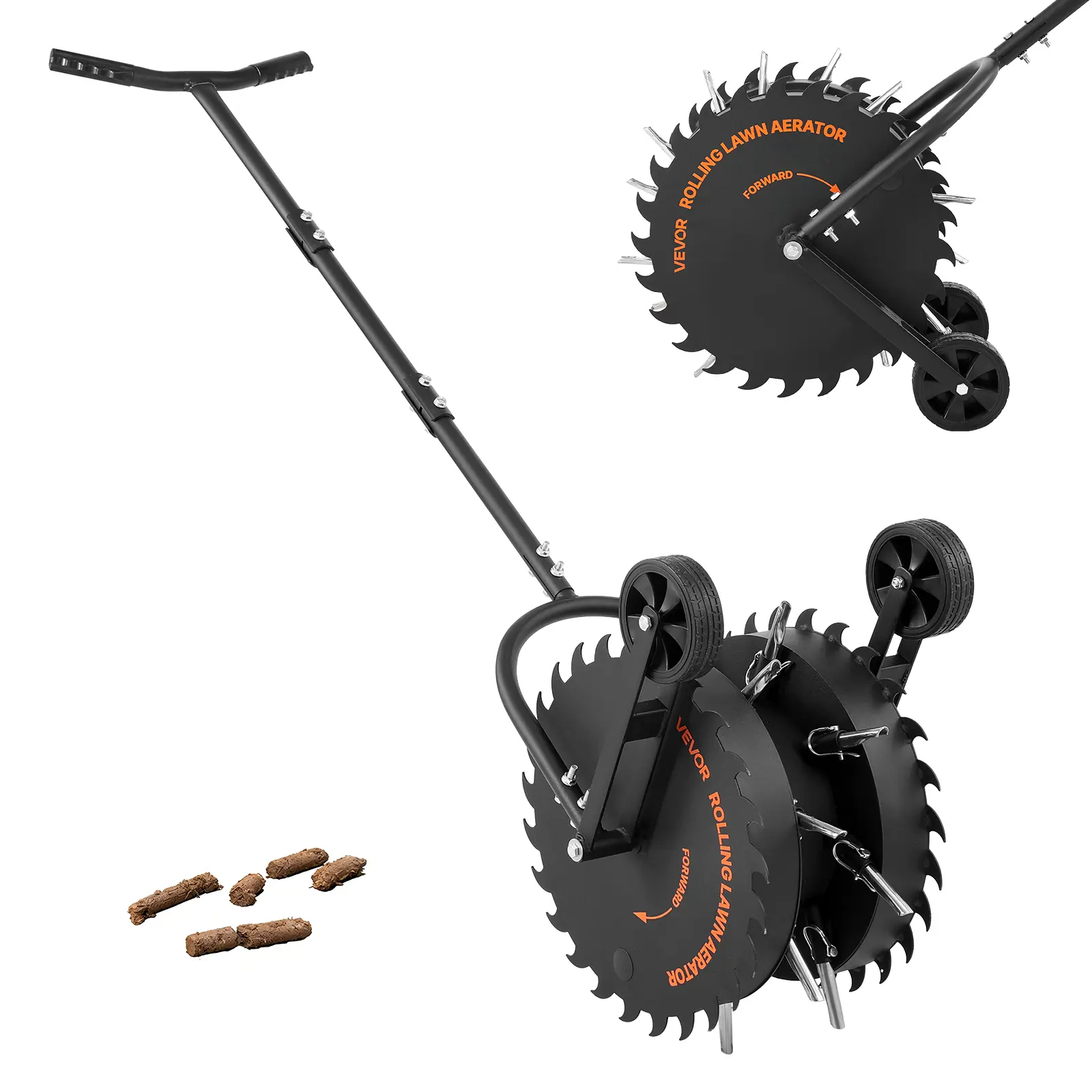 【summerfinds】VEVOR Rolling Lawn Core Aerator, 16.6 in Coring Aerator Roller with Anti-Clog Tines, Heavy Duty & Rust-Resistant, Yard Grass Pulling Plugs Manual Aeration Tool for Compacted Garden Soil Loosening
