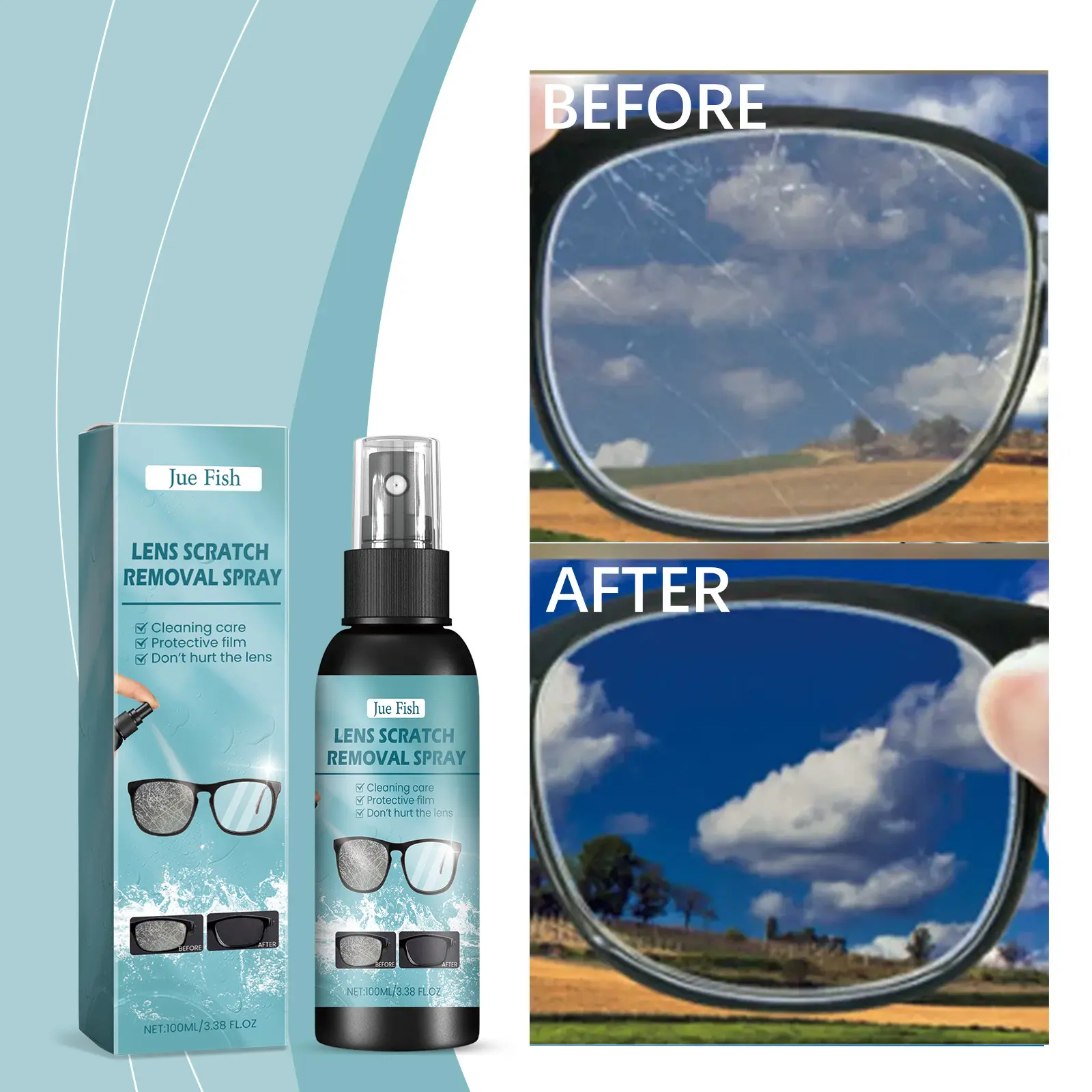 [Same-Day Delivery] Fish Lens Scratch Remover & Polishing Agent, Eyeglass Lens Cleaning Solution for Glass Cleaning, Streak-Free Clarity Restoration & Household Glasses Care