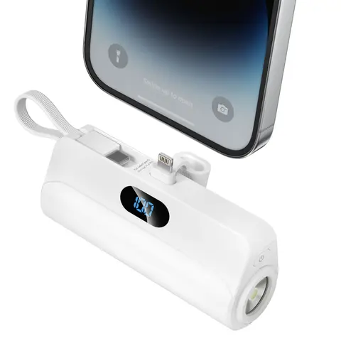 Hcelet Multifunctional Power Bank - Chargeable Portable Battery, 5000-10000mAh Compact Card-Size Mobile Accessory with Built-in Lightning/USB-C Cables, Kickstand, Flashlight, PD Fast Charging for Smartphones, Travel Gadgets, EDC Gear