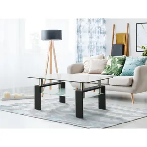 Rectangle Glass Coffee Table, Clear Coffee Table, Modern Side Center Tables for Living Room, Living Room Furniture