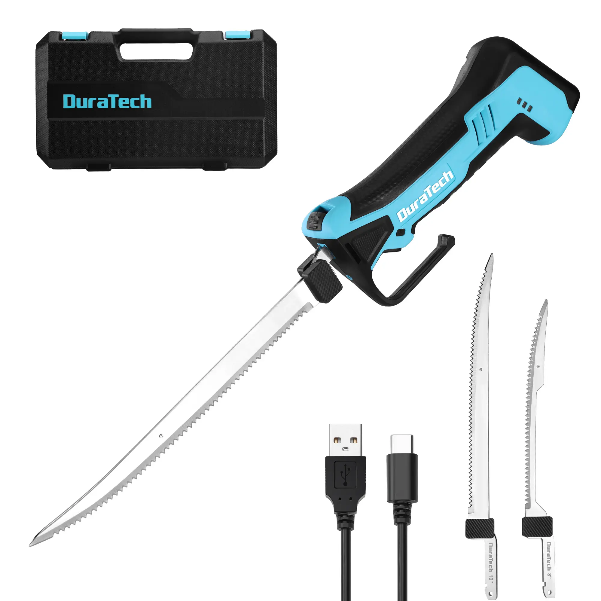 #backtoschool DURATECH 12V Cordless Electric Fillet Knife with 8" & 10" Razor-Sharp Blades, Electric Fish Fillet Knife with 2.0Ah Built-in Battery, Type-C Charge, Non-Slip Handle, Storage Case for Fishing Filleting