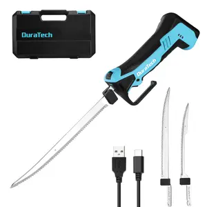 #SpringGlowUp DURATECH 12V Cordless Electric Fillet Knife with 8" & 10" Razor-Sharp Blades, Electric Fish Fillet Knife with 2.0Ah Built-in Battery, Type-C Charge, Non-Slip Handle, Storage Case for Fishing Filleting