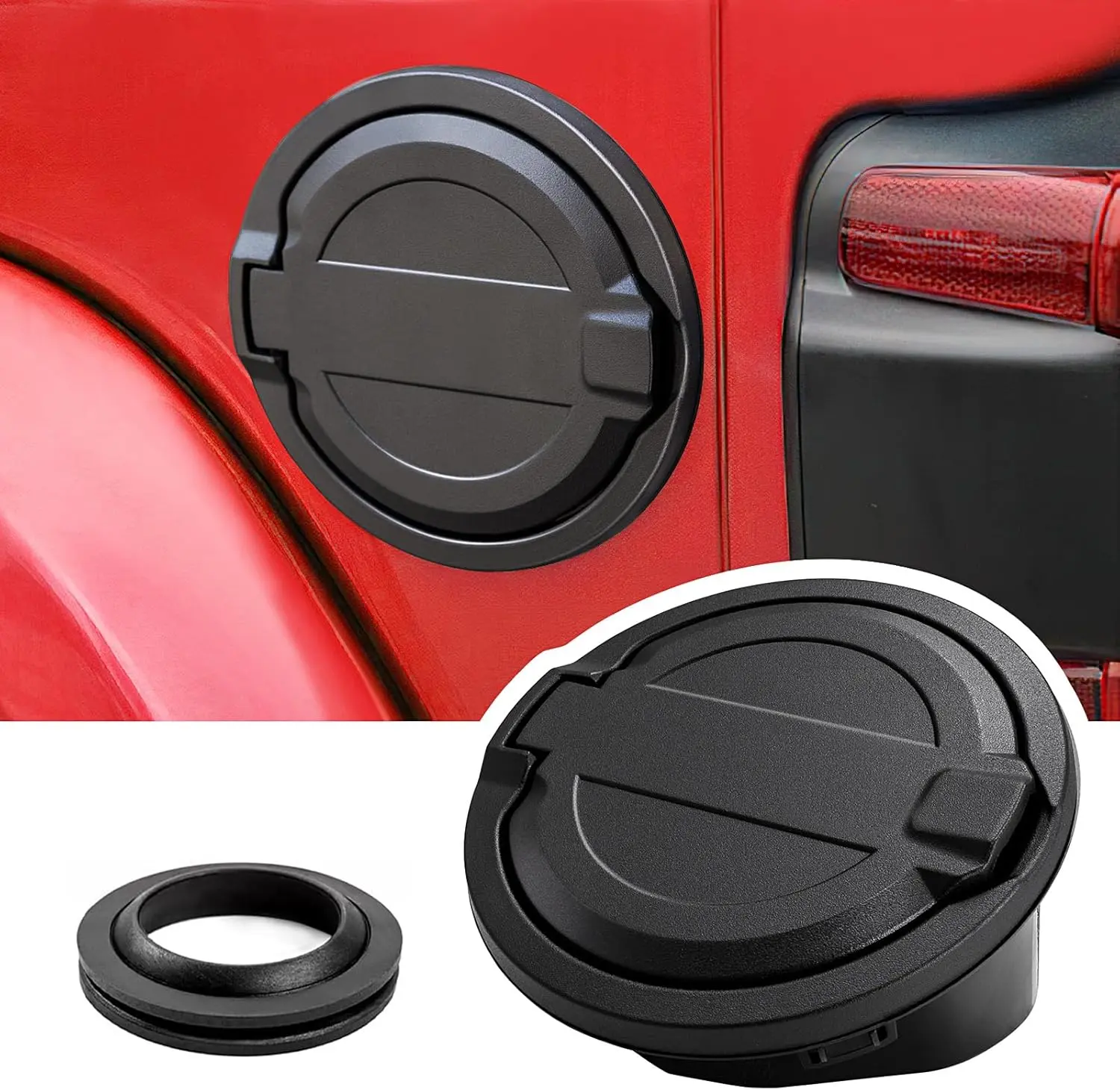 Black Aluminum Alloy & ABS Direct-Fit Fuel Tank Door Gas Cap Cover, 2/4-Door Compatible Auto Replacement Part, Car Accessories for 2018-2024 JL/JLU & Gladiator Vehicles