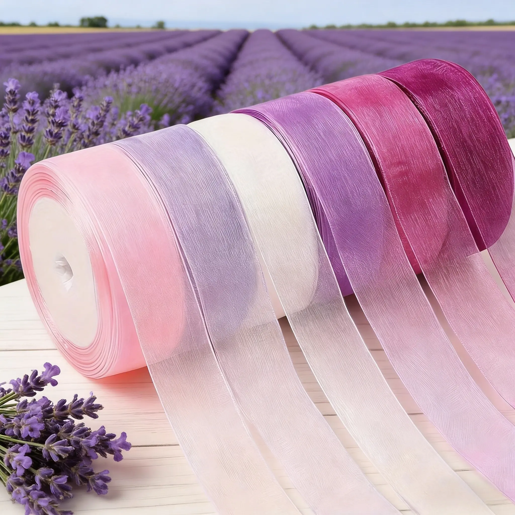 6 Rolls Transparent Chiffon Ribbon Large Packaging, 1 Inch X 25 Yards (total 150 Yards), Lightweight Organza Fabric Decorative Ribbon for Weddings, Baby Showers, Gift Wrapping, Gift Basket Wrap, Gift Decoration