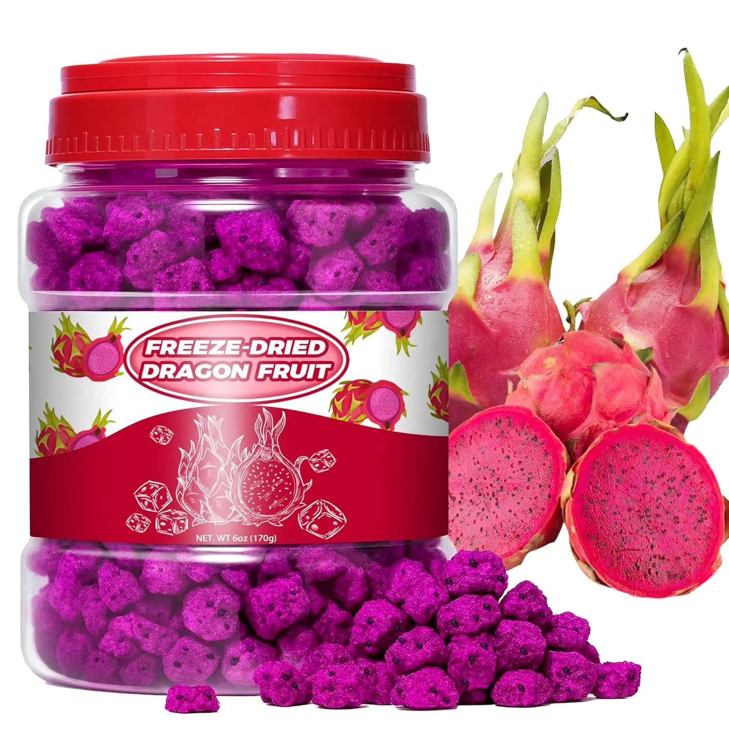 6oz Freeze Dried Dragon Fruit Pieces,170g Dragon Fruit Chunks for Smoothies, Baking, Yogurt, Breakfast & Pink Drink Topping | No Sugar Added, Vegan & Gluten-Free Superfood Snack,camping essentials