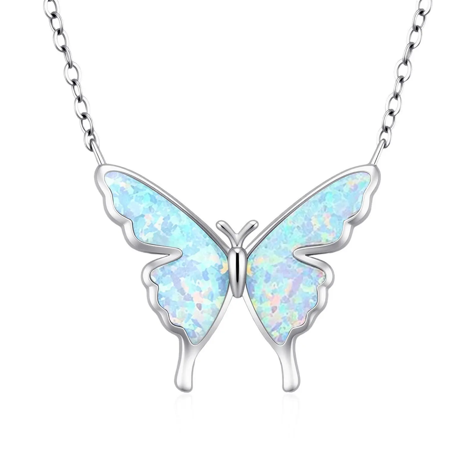 QUEENDO's new colorful opal butterfly pendant necklace with opal inlay, light luxury collarbone chain with a unique design.funky unique accessories non tarnish jewelry gifts for womengifts for women gf gift funky unique accessories