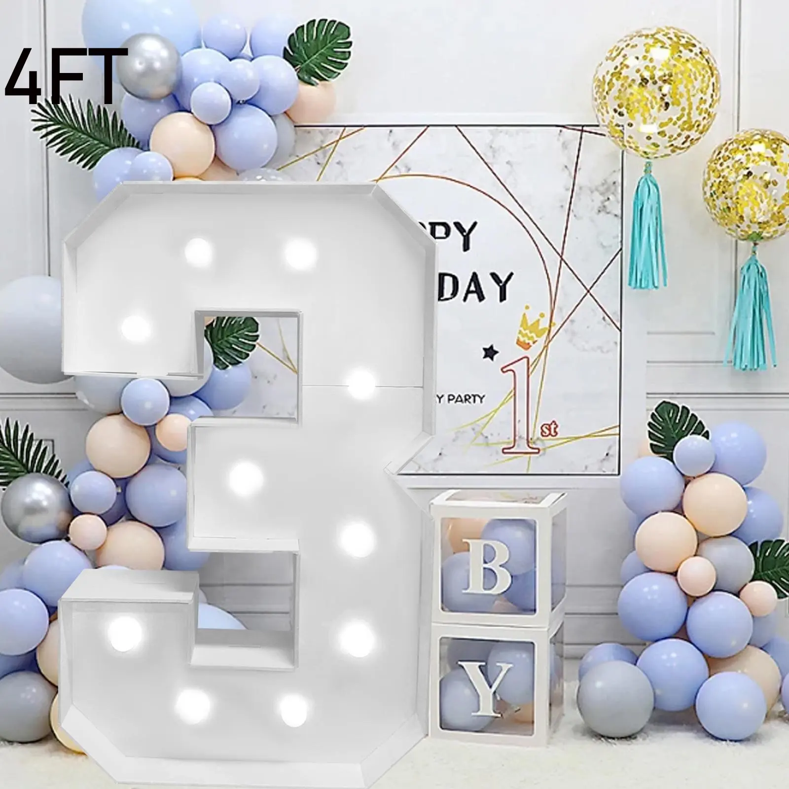 4FT Marquee Numbers, Light Up Numbers, Glowing Numbers, Decorative Numbers for 1st 16th 21st Birthday Decorations, Big Numbers for Party Decorations, Large Light Up Numbers for Party Decor DIY Pre-Cut Foam Board Mosaic Numbers, Lightweight
