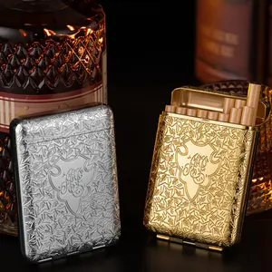 A Golden Triple-hinged Flip-top Cigarette Case That Can Hold 16 Or 20 Cigarettes, Perfect For Protecting Your Cigarettes.