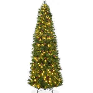 Best Choice Products Pre-Lit Artificial Scotch Pine Pencil Christmas Tree w/ LED Lights Metal Stand